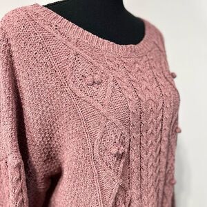 Society 212 Cozy Cropped Mauve Pompom Sweater Size Large Women’s